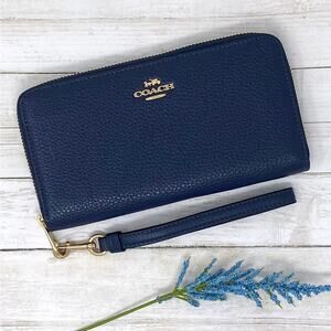 Coach Long Zip Around Wallet Cobalt Blue Leather C4451
